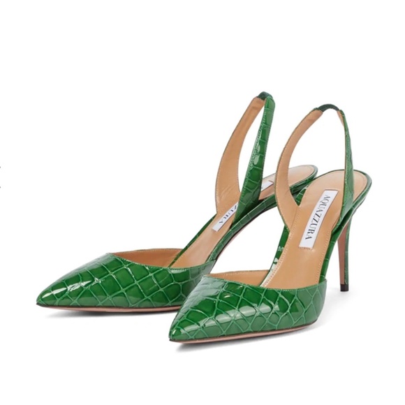 Aquazzura So Nude Pump 85 Croc-Effect Emerald green Slingback Leather Pu… - Picture 7 of 16